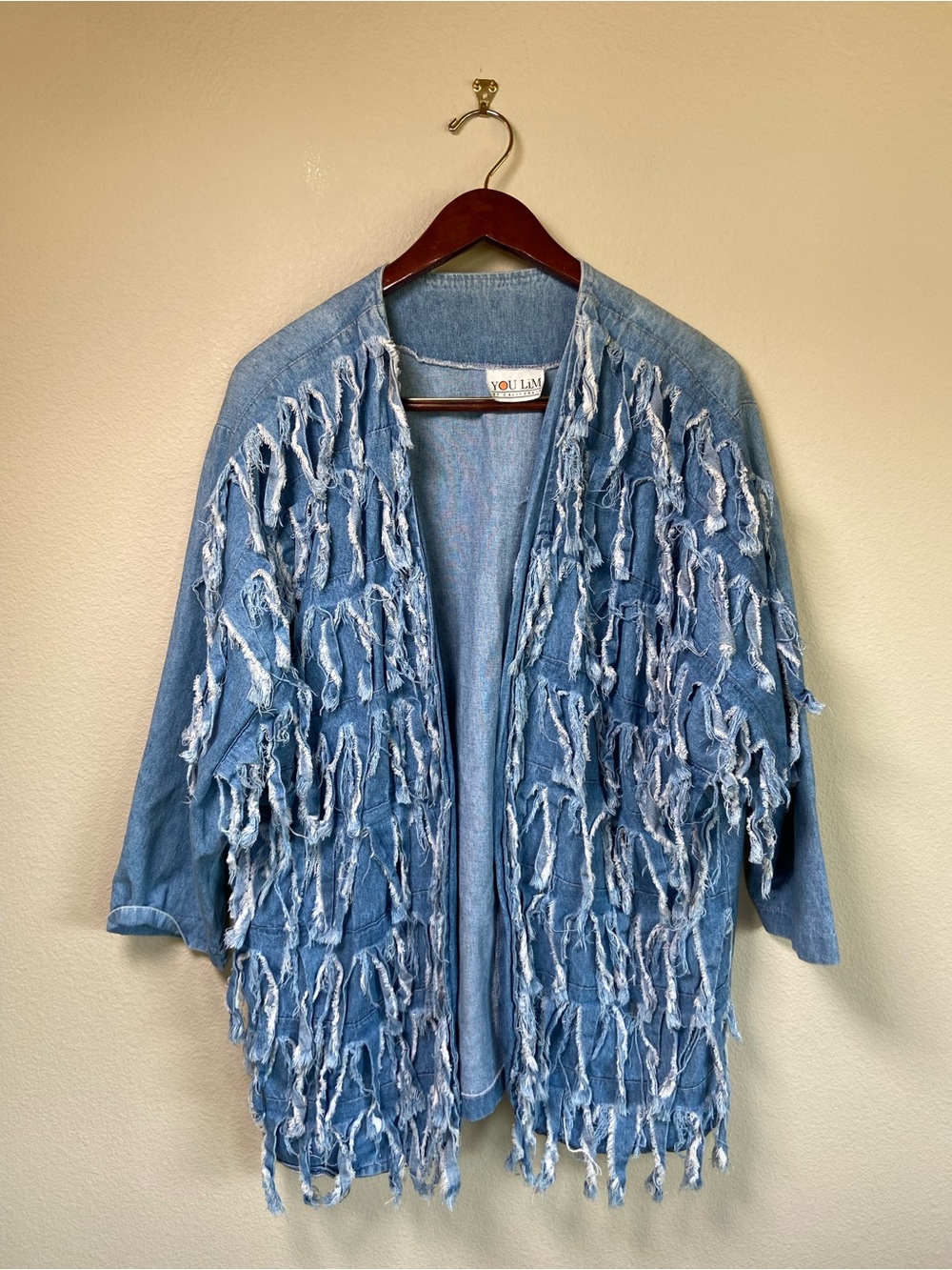 Vintage Youlim of California Denim Cardigan with Fringe